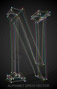 多色速写 N 的矢量插图 手绘 3D N黑色字体字母金属收藏艺术草图阴影英语数字图片