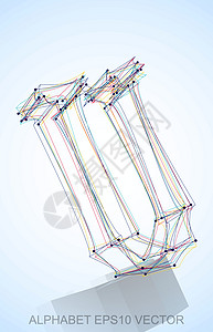 矢量图的多色素描 U  手绘 3D U字体收藏字母金属艺术插图蓝色草图数字英语图片