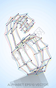 矢量图的多色速写 6 手绘 3D 6草图英语字母凸版蓝色字体插图数字金属收藏图片