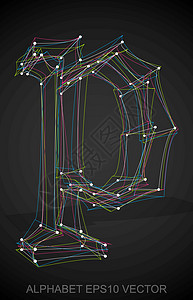 多色速写 P 的矢量插图 手绘 3D P阴影数字字母草图金属黑色英语收藏艺术字体图片