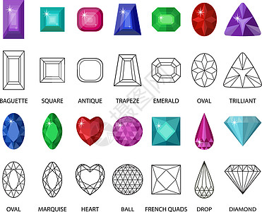 宝石和切割线集 晶体的不同方面 孤立在白色背景上的珠宝收藏 钻石 逼真的卡通风格 矢量插图 剪贴画财富紫色圆形宝藏椭圆形水晶正方图片