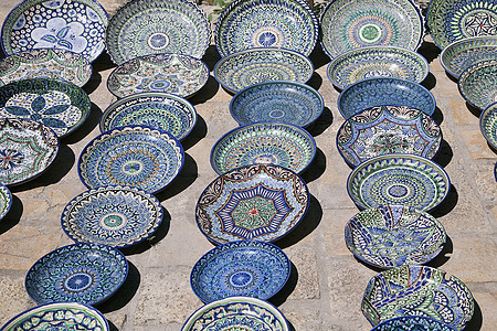 陶瓷器 乌兹别克斯坦装饰市场搪瓷蓝色手工业商品摊位艺术旅行餐具图片