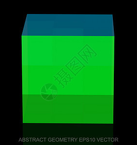 抽象几何低聚绿色立方体  EPS 10矢量图黑色反射测量长方形创造力等距插图蓝色正方形数字图片