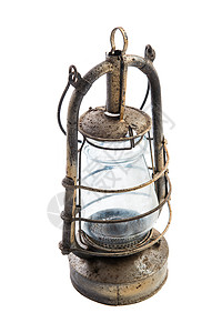 白色背景的旧古典生油灯石蜡古董蜡烛烧伤燃料石油历史乡村汽油火焰图片