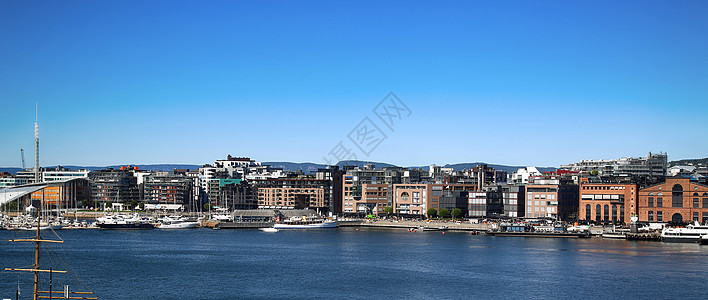 挪威奥斯陆首都蓝色全景天际旅游观光巡航景观码头长廊图片