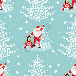 无缝模式  EPS 10 矢量图 用于印刷网站设计室内织物等 圣诞主题 蓝色背景中的雪花树与和婴儿 el图片