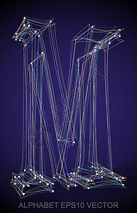 矢量图的多色速写 M  手绘 3D M艺术数字字体草图金属英语收藏蓝色插图阴影图片