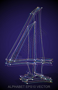 矢量图的多色速写 4 手绘 3D 4收藏字母蓝色数字英语草图阴影字体金属插图图片