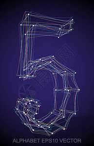 矢量图的多色速写 5 手绘 3D 5艺术英语数字收藏金属插图字体草图字母阴影图片