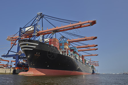 在鹿特丹港装货的货运船图片