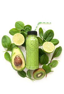 带空间的绿色平滑绿排毒奇异果食物菠菜水果果汁饮料瓶子蔬菜饮食图片