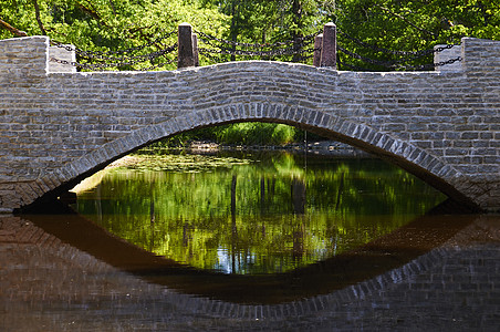 与水反射的古石桥图片