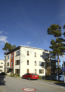 公寓区蓝色房屋外观住宅建筑学路灯阁楼风光标志入口图片
