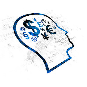在数字背景上研究带有金融符号的概念头展示货币知识电脑学习屏幕头脑领导者代码技术图片