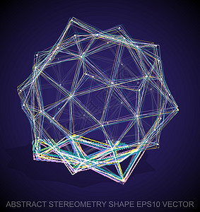 抽象立体形状多色速写十二面体 手绘 3D 多边形十二面体  EPS 10矢量图插图草图铅笔等距蓝色反射中风框架三角形绘画图片
