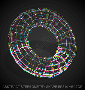 抽象几何形状多色速写环面 手绘 3D 多边形环面  EPS 10矢量图草图阴影黑色创造力金属等距戒指数字插图反射图片