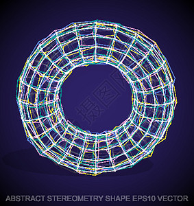 抽象立体形状多色速写环面 手绘 3D 多边形环面  EPS 10矢量图反射长方形金属几何学等距数字蓝色创造力草图阴影图片