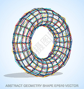 抽象几何形状多色速写环面 手绘 3D 多边形环面  EPS 10矢量图蓝色创造力等距戒指草图数字圆圈长方形插图圆环图片