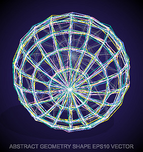 抽象几何形状多色速写球体 手绘 3D 多边形球体  EPS 10矢量图蓝色长方形金属框架网格绘画阴影等距草图白色图片