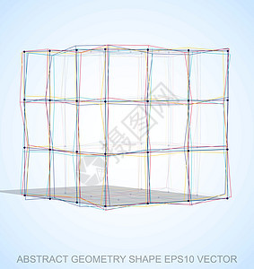 抽象几何形状多色速写立方体 手绘 3D 多边形立方体  EPS 10矢量图插图创造力盒子数字几何学长方形草图阴影蓝色正方形图片