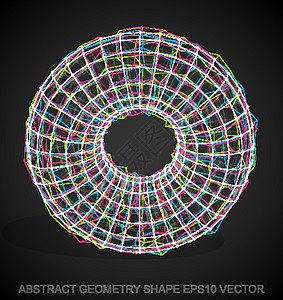 抽象立体形状多色速写环面 手绘 3D 多边形环面  EPS 10矢量图圆环插图戒指反射阴影创造力长方形圆圈等距数字图片