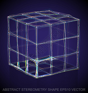 抽象立体形状多色速写立方体 手绘 3D 多边形立方体  EPS 10矢量图艺术反射插图盒子等距铅笔白色绘画金属中风图片