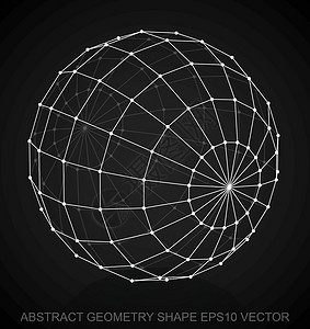 抽象立体形状 白色草图球体 手画3D多边形球体 EPS 10 矢量创造力网格黑色艺术框架节点等距绘画长方形反射背景图片