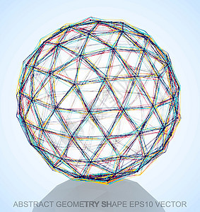 抽象几何形状多色速写球体 手绘 3D 多边形球体  EPS 10矢量图三角形数字白色插图绘画铅笔草图框架反射创造力图片