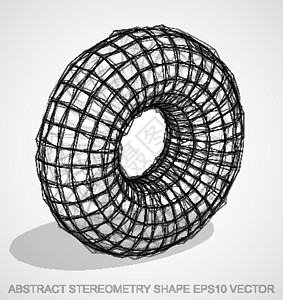 抽象几何形状 墨水速写环面 手绘 3D 多边形环面 EPS 10 矢量图片