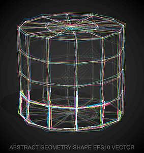 抽象立体形状多色速写圆柱体 手绘 3D 多边形圆柱体  EPS 10矢量图创造力等距中风黑色反射阴影艺术圆柱网格草图图片