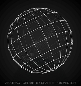 抽象立体形状 白色草图球体 手画3D多边形球体 EPS 10 矢量铅笔创造力艺术绘画网格金属节点长方形插图等距图片