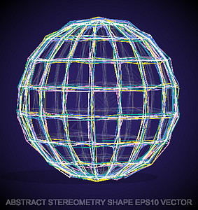 抽象几何形状多色速写球体 手绘 3D 多边形球体  EPS 10矢量图等距框架蓝色绘画长方形草图阴影艺术白色反射图片