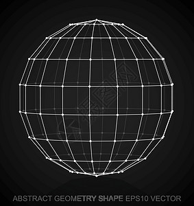 抽象几何形状白色速写球体 手绘 3D 多边形球体  EPS 10矢量图草图金属框架黑色绘画长方形艺术反射创造力等距图片