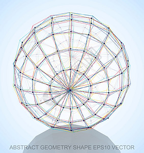 抽象几何形状多色速写球体 手绘 3D 多边形球体  EPS 10矢量图金属测量等距创造力长方形反射草图数字蓝色几何学背景图片