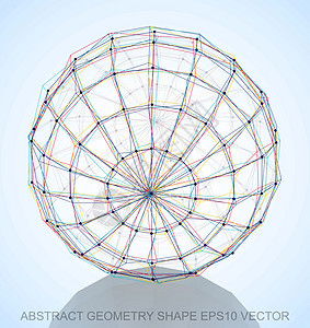 抽象几何形状多色速写球体 手绘 3D 多边形球体  EPS 10矢量图金属测量等距创造力长方形反射草图数字蓝色几何学背景图片