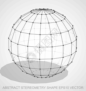 抽象几何形状 黑色草图球体 手画3D多边形球体 EPS 10 矢量金属节点框架阴影白色插图网格艺术创造力绘画图片