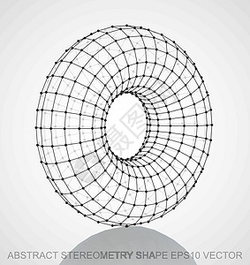 抽象立体形状 黑色素描环面 手绘 3D 多边形环面 EPS 10 矢量创造力反射网格插图白色圆圈绘画圆环节点艺术图片
