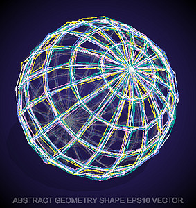 抽象立体形状多色速写球体 手绘 3D 多边形球体  EPS 10矢量图艺术框架阴影铅笔反射绘画金属等距网格蓝色图片