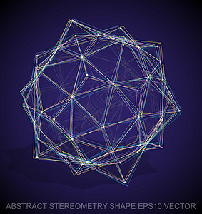 抽象立体形状多色速写十二面体 手绘 3D 多边形十二面体  EPS 10矢量图数字创造力等距蓝色测量几何学插图金属阴影反射图片