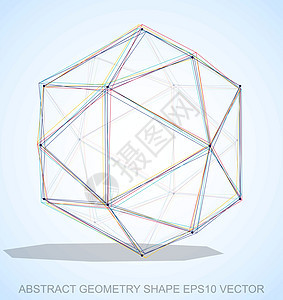 抽象立体形状多色速写八面体 手绘 3D 多边形八面体  EPS 10矢量图测量蓝色草图几何学阴影插图创造力数字反射等距背景图片