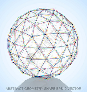 抽象立体形状多色速写球体 手绘 3D 多边形球体  EPS 10矢量图三角形金属几何学数字草图测量反射等距蓝色创造力图片