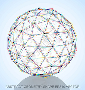 抽象立体形状多色速写球体 手绘 3D 多边形球体  EPS 10矢量图三角形金属几何学数字草图测量反射等距蓝色创造力背景图片