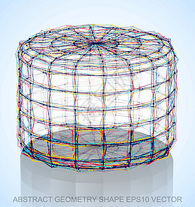 抽象几何形状多色速写圆柱体 手绘 3D 多边形圆柱体  EPS 10矢量图金属草图反射插图艺术数字等距铅笔网格中风图片