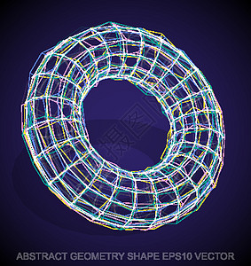 抽象立体形状多色速写环面 手绘 3D 多边形环面  EPS 10矢量图圆环数字几何学长方形阴影创造力草图金属圆圈蓝色图片
