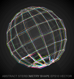 抽象立体形状多色速写球体 手绘 3D 多边形球体  EPS 10矢量图金属艺术插图创造力中风数字等距框架黑色长方形图片