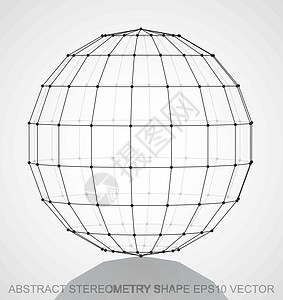 抽象几何形状 黑色草图球体 手画3D多边形球体 EPS 10 矢量长方形白色反射铅笔网格框架等距创造力插图金属图片