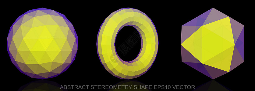 一组抽象几何形状 黄地圈 托鲁斯 八面体 3D多边形物体 EPS 10 矢量图片