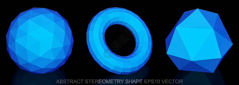 一组抽象立体形状 蓝地圈 托鲁斯 奥克塔希德龙 3D多边形物体 EPS 10 矢量图片