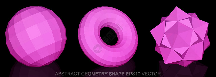 一组抽象几何形状 粉色球体 托鲁斯 奥克塔希德龙 3D多边形物体 EPS 10 矢量图片