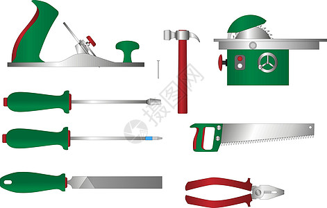 与木材合作的矢量成套工具工作圆锯飞机刨床螺丝刀收藏木工建筑维修手锯图片